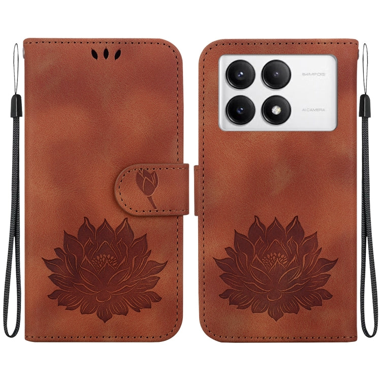 For Redmi K70 / K70 Pro Lotus Embossed Leather Phone Case(Brown) - K70 Cases by buy2fix | Online Shopping UK | buy2fix