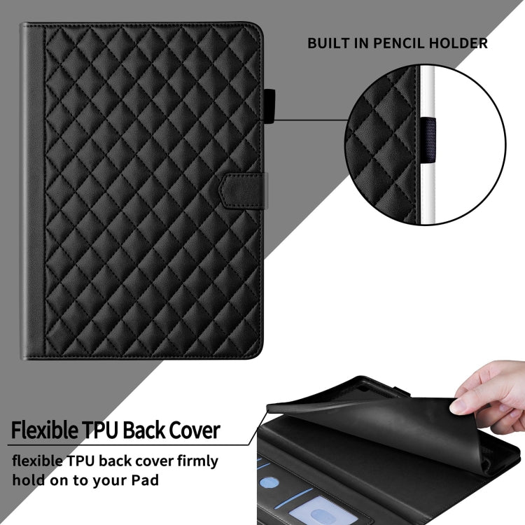 For Samsung Galaxy Tab S6 Lite 2024 Rhombus Lattice Leather Tablet Case(Black) - Tab S6 Lite P610 / P615 by buy2fix | Online Shopping UK | buy2fix