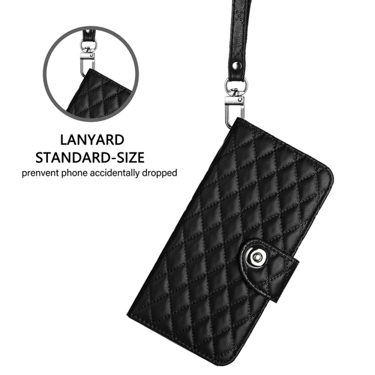 For Blackview Color 8 Rhombic Texture Flip Leather Phone Case with Lanyard(Black) - More Brand by buy2fix | Online Shopping UK | buy2fix