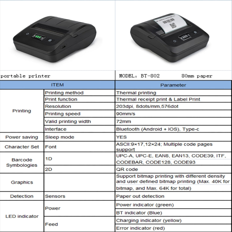 BT-802 80mm USB-C/Type-C + Bluetooth Portable Thermal Printer(US Plug) - Printer by buy2fix | Online Shopping UK | buy2fix