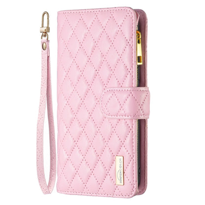 For Samsung Galaxy S25 5G Diamond Lattice Zipper Wallet Leather Flip Phone Case(Pink) - Galaxy S25 5G Cases by buy2fix | Online Shopping UK | buy2fix