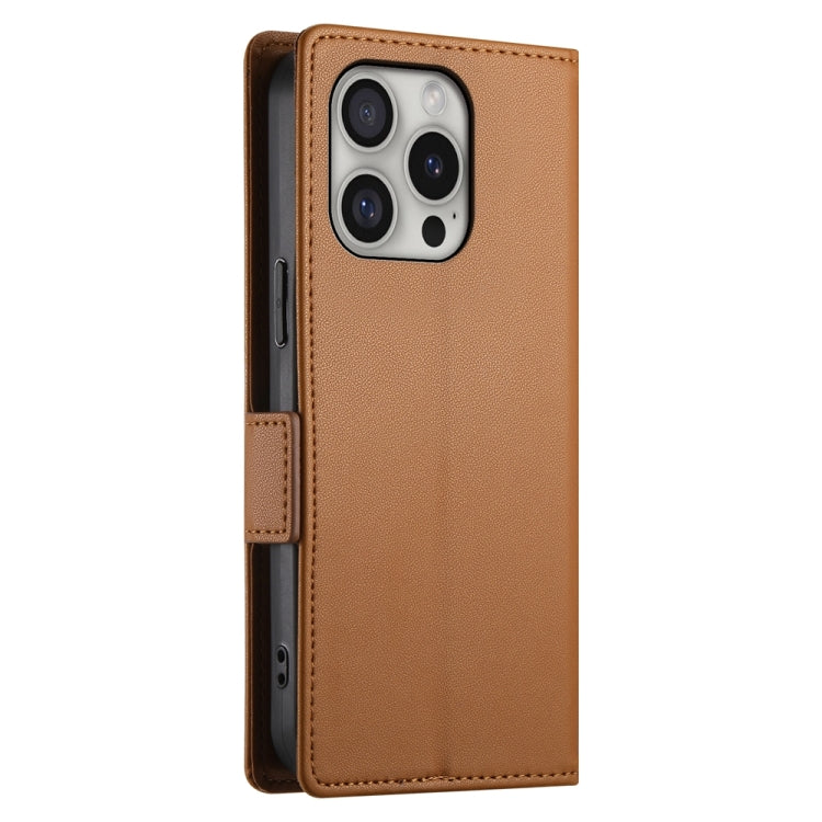 For iPhone 16 Pro Side Buckle Magnetic Frosted Leather Phone Case(Brown) - iPhone 16 Pro Cases by buy2fix | Online Shopping UK | buy2fix