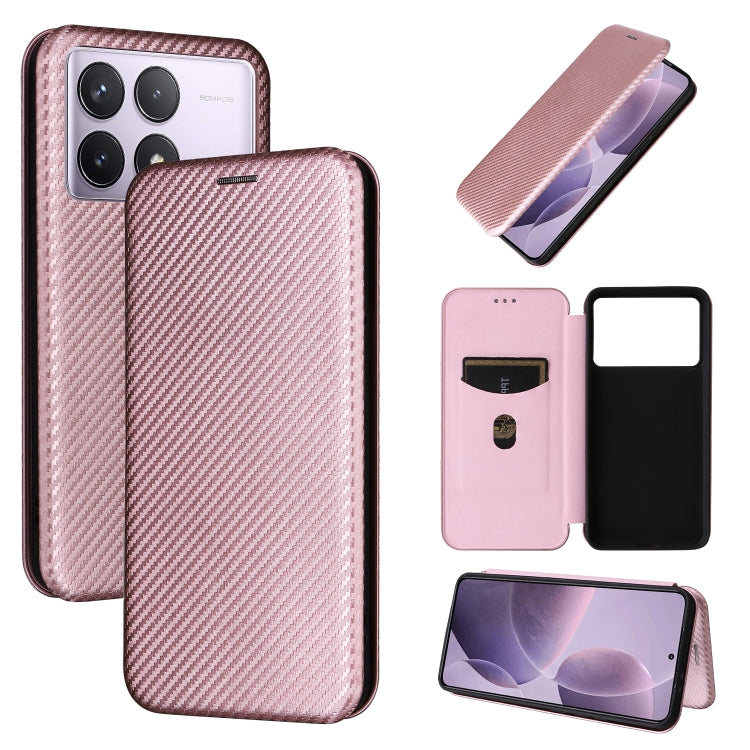 For Redmi K70 Carbon Fiber Texture Flip Leather Phone Case(Pink) - K70 Cases by buy2fix | Online Shopping UK | buy2fix