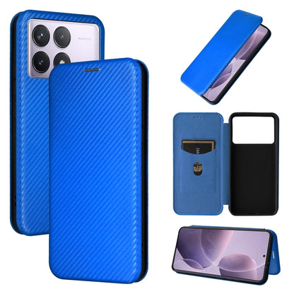 For Redmi K70 Carbon Fiber Texture Flip Leather Phone Case(Blue) - K70 Cases by buy2fix | Online Shopping UK | buy2fix