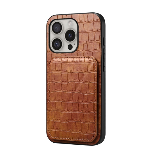 For iPhone 16 Pro Max Imitation Crocodile Leather Back Phone Case with Holder(Brown) - iPhone 16 Pro Max Cases by buy2fix | Online Shopping UK | buy2fix