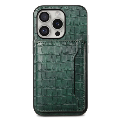 For iPhone 16 Pro Crocodile Texture Card Bag Design Full Coverage Phone Case(Green) - iPhone 16 Pro Cases by buy2fix | Online Shopping UK | buy2fix