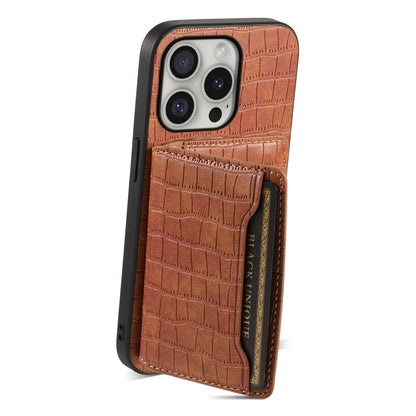 For iPhone 16 Pro Max Crocodile Texture Card Bag Design Full Coverage Phone Case(Brown) - iPhone 16 Pro Max Cases by buy2fix | Online Shopping UK | buy2fix