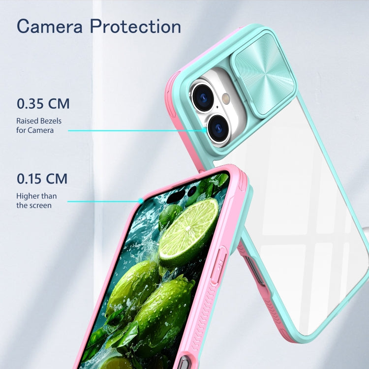 For iPhone 16 Sliding Camshield Acrylic Hybrid TPU Phone Case(Blue Pink) - iPhone 16 Cases by buy2fix | Online Shopping UK | buy2fix