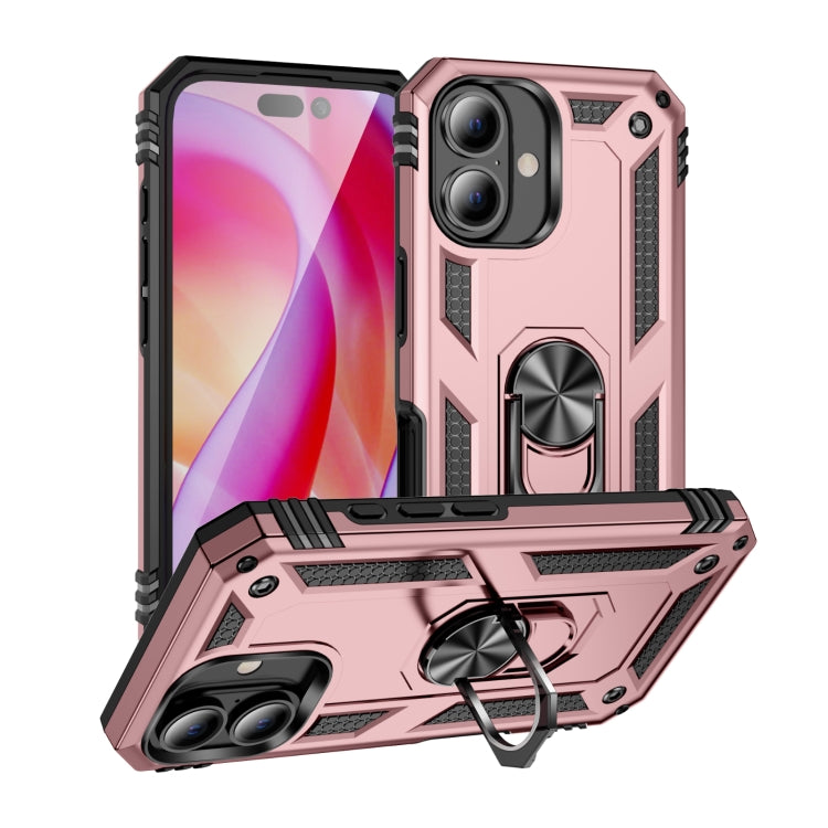 For iPhone 16 Plus Shockproof TPU Hybrid PC Phone Case with Holder(Rose Gold) - iPhone 16 Plus Cases by buy2fix | Online Shopping UK | buy2fix