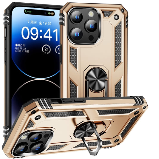 For iPhone 16 Pro Shockproof TPU Hybrid PC Phone Case with Holder(Gold) - iPhone 16 Pro Cases by buy2fix | Online Shopping UK | buy2fix