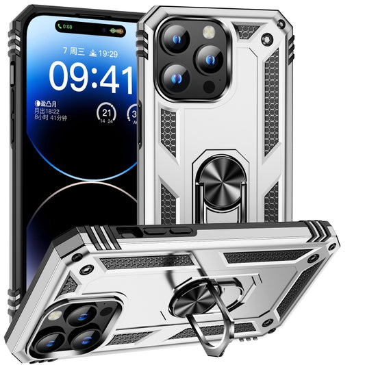 For iPhone 16 Pro Shockproof TPU Hybrid PC Phone Case with Holder(Silver) - iPhone 16 Pro Cases by buy2fix | Online Shopping UK | buy2fix