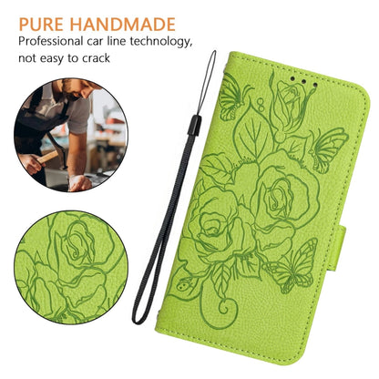 For iPhone SE 2024 Embossed Rose RFID Anti-theft Leather Phone Case(Green) - More iPhone Cases by buy2fix | Online Shopping UK | buy2fix