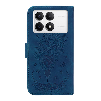 For Redmi K70 / K70 Pro Butterfly Rose Embossed Leather Phone Case(Blue) - K70 Cases by buy2fix | Online Shopping UK | buy2fix