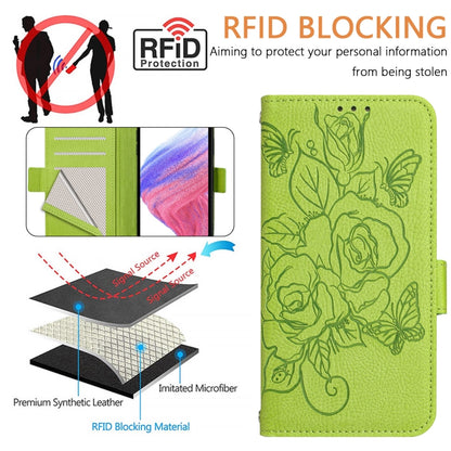 For Motorola Moto G Play 5G / G 5G 2024 Embossed Rose RFID Anti-theft Leather Phone Case(Green) - Motorola Cases by buy2fix | Online Shopping UK | buy2fix