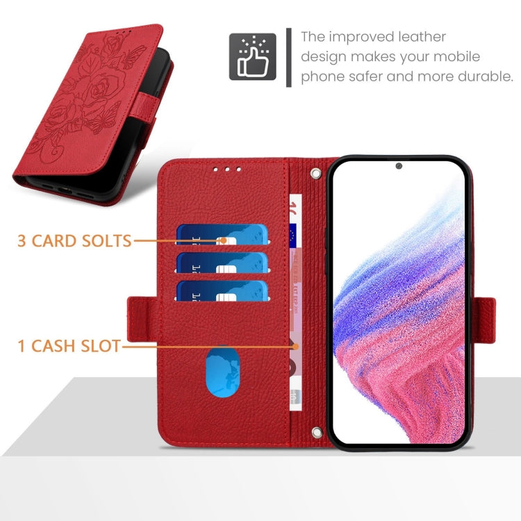 For Redmi K70 Ultra 5G Global Embossed Rose RFID Anti-theft Leather Phone Case(Red) - Xiaomi Cases by buy2fix | Online Shopping UK | buy2fix