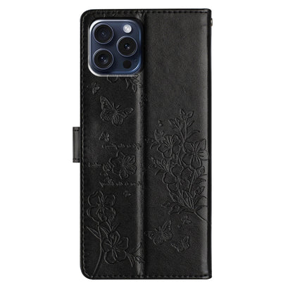 For iPhone 16 Pro Butterflies and Flowers Leather Phone Case(Black) - iPhone 16 Pro Cases by buy2fix | Online Shopping UK | buy2fix