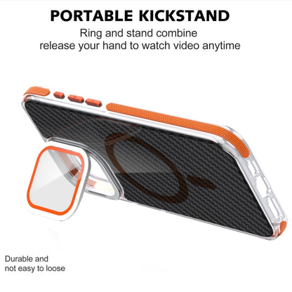 For iPhone 16 Magsafe Dual-Color Carbon Fiber Lens Film Phone Case with Lens Fold Holder(Orange) - iPhone 16 Cases by buy2fix | Online Shopping UK | buy2fix