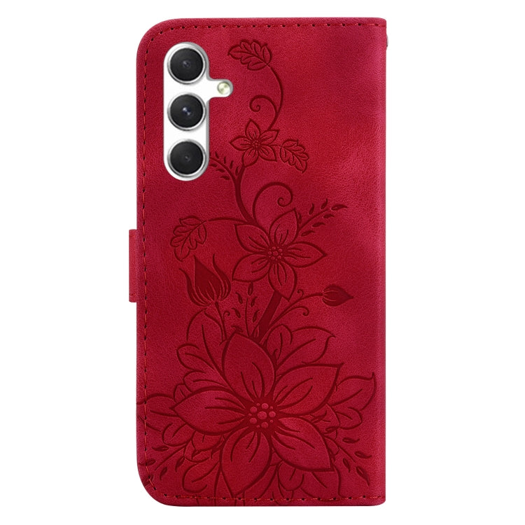 For Samsung Galaxy S25+ 5G Lily Embossed Leather Phone Case(Red) - Galaxy S25+ 5G Cases by buy2fix | Online Shopping UK | buy2fix