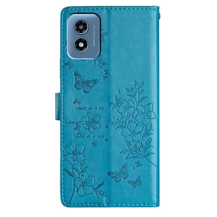 For Motorola Moto G Play 2024 Butterflies and Flowers Leather Phone Case(Blue) - Motorola Cases by buy2fix | Online Shopping UK | buy2fix