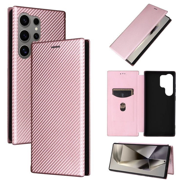 For Samsung Galaxy S25 Ultra 5G Carbon Fiber Texture Flip Leather Phone Case(Pink) - Galaxy S25 Ultra 5G Cases by buy2fix | Online Shopping UK | buy2fix