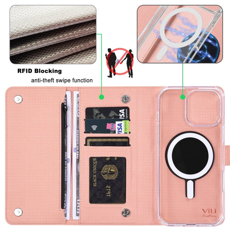 For iPhone 16 Plus ViLi GHB-C Series RFID MagSafe Magnetic Flip Leather Phone Case(Pink) - iPhone 16 Plus Cases by ViLi | Online Shopping UK | buy2fix