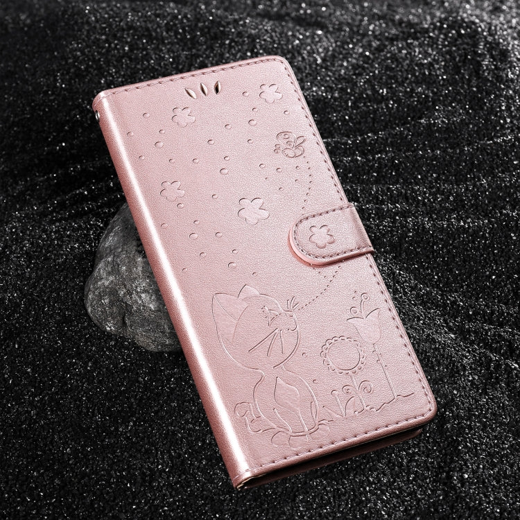 For Samsung Galaxy S25 / S24 5G Cat and Bee Embossed Flip Leather Phone Case(Rose Gold) - Galaxy S25 5G Cases by buy2fix | Online Shopping UK | buy2fix