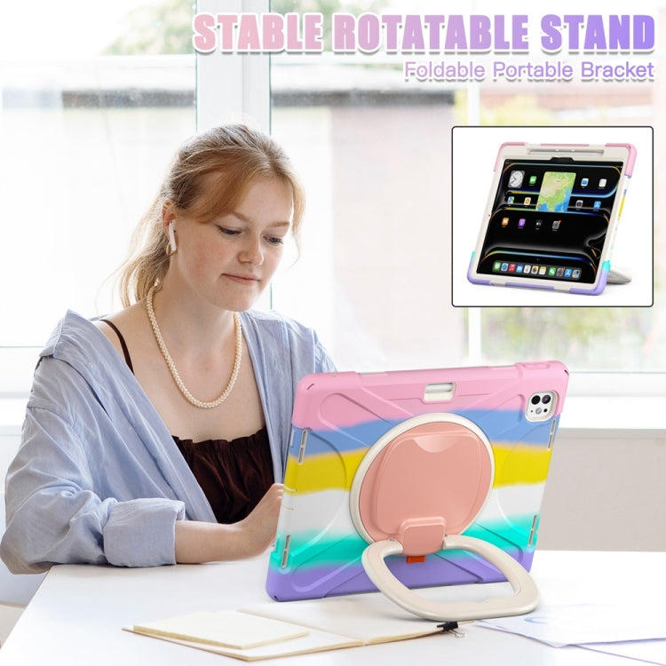 For iPad Pro 13 2024 Silicone Hybrid PC Tablet Case with Holder & Shoulder Strap(Colorful Pink) - iPad Pro 13 2024 Cases by buy2fix | Online Shopping UK | buy2fix