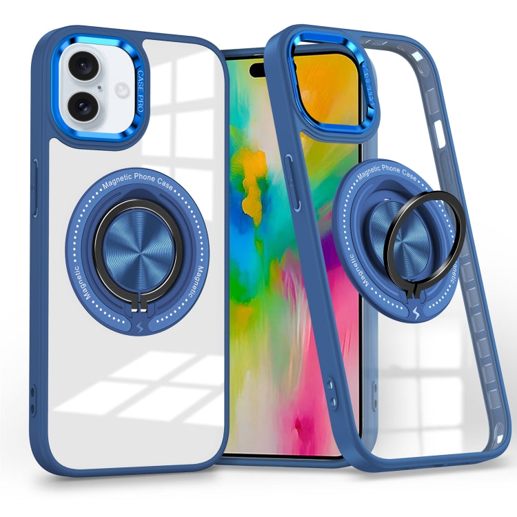 For iPhone 16 Magnetic Rotating Ring Holder Phone Case(Dark Blue) - iPhone 16 Cases by buy2fix | Online Shopping UK | buy2fix