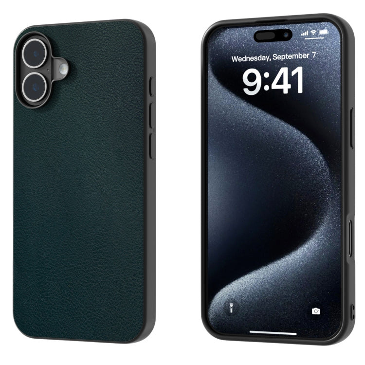 For iPhone 16 PU Leather Black Frame Full Coverage Phone Case(Green) - iPhone 16 Cases by buy2fix | Online Shopping UK | buy2fix