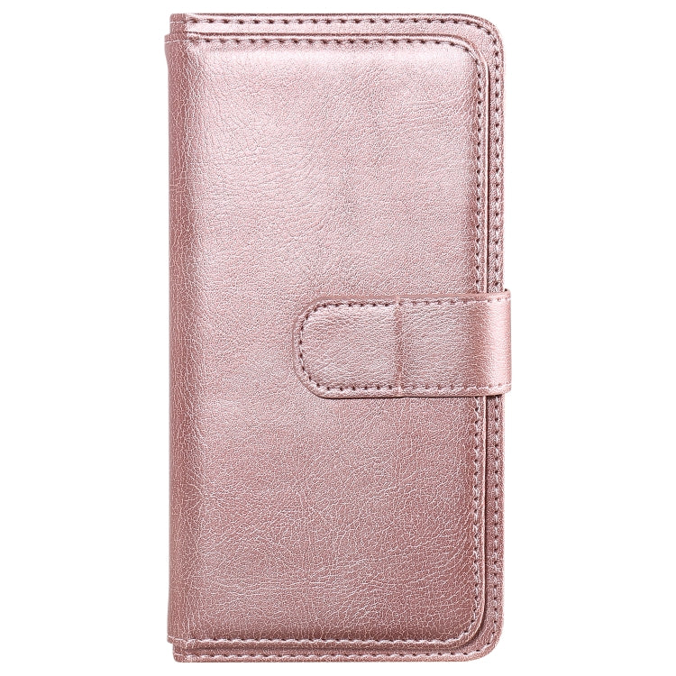 For iPhone 16 Plus Multi-Function Wallet 10 Card Slots Leather Phone Case(Rose Gold) - iPhone 16 Plus Cases by buy2fix | Online Shopping UK | buy2fix