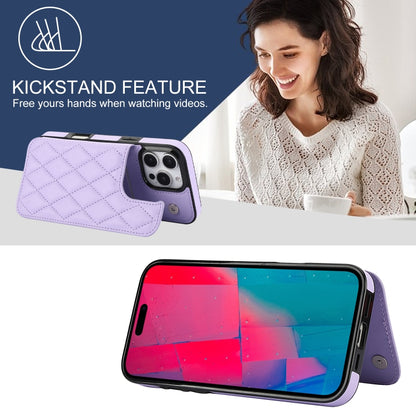 For iPhone 16 Pro Max Double Buckle Rhombic PU Leather Phone Case(Purple) - iPhone 16 Pro Max Cases by buy2fix | Online Shopping UK | buy2fix