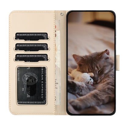 For Samsung Galaxy S25 5G Cat Embossing Pattern Leather Phone Case with Lanyard(Beige) - Galaxy S25 5G Cases by buy2fix | Online Shopping UK | buy2fix