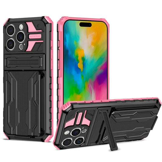 For iPhone 16 Pro Max Kickstand Armor Card Wallet Phone Case(Pink) - iPhone 16 Pro Max Cases by buy2fix | Online Shopping UK | buy2fix