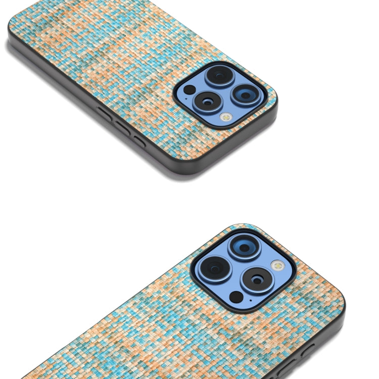 For iPhone 16 Pro Max Black Frame Color Lattice Texture PU Phone Case(Blue) - iPhone 16 Pro Max Cases by buy2fix | Online Shopping UK | buy2fix