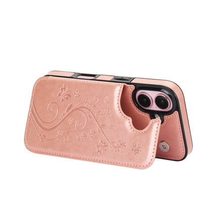 For iPhone 16 Plus Double Buckle Butterfly Embossing PU Phone Case(Rose Gold) - iPhone 16 Plus Cases by buy2fix | Online Shopping UK | buy2fix