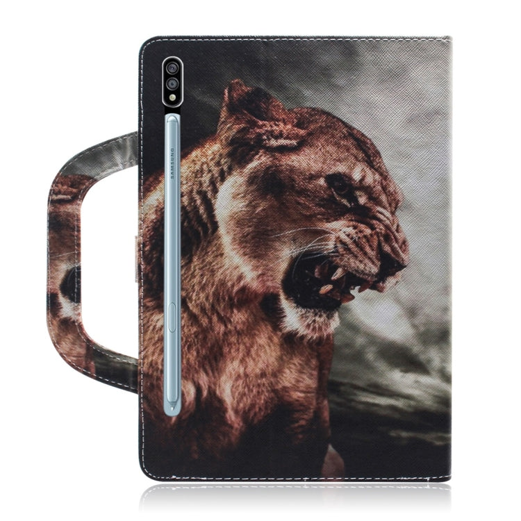 For Samsung Galaxy Tab S7 T870 (2020) 3D Colored Drawing Horizontal Flip Leather Case with Holder & Card Slot & Wallet & Handle(Lion) - Other Galaxy Tab PC by buy2fix | Online Shopping UK | buy2fix