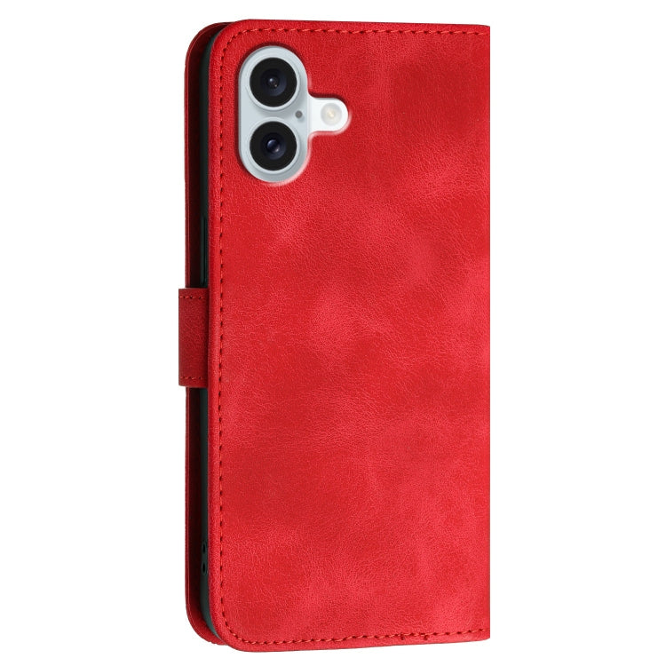 For iPhone 16 Plus YX0080 Grid Butterfly Embossed Pattern Flip Leather Phone Case with Lanyard(Red) - iPhone 16 Plus Cases by buy2fix | Online Shopping UK | buy2fix