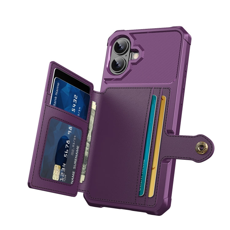 For iPhone 16 Magnetic Wallet Card Bag Leather Phone Case(Purple) - iPhone 16 Cases by buy2fix | Online Shopping UK | buy2fix