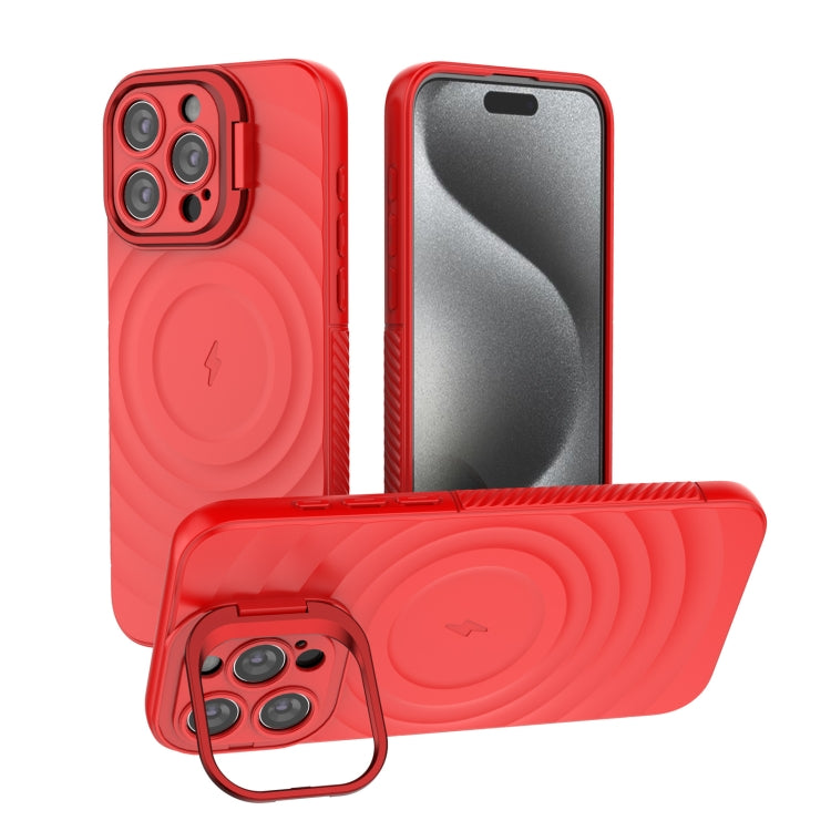 For iPhone 15 Pro Max Lens Frame Bracket Corrugated MagSafe Phone Case(Red) - iPhone 15 Pro Max Cases by buy2fix | Online Shopping UK | buy2fix