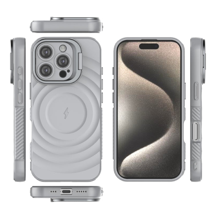 For iPhone 16 Pro Lens Frame Bracket Corrugated MagSafe Phone Case(Grey) - iPhone 16 Pro Cases by buy2fix | Online Shopping UK | buy2fix