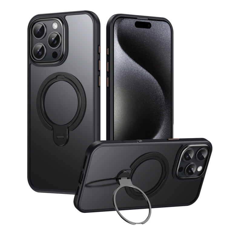 For iPhone 16 Pro Max Double Ring MagSafe Magnetic Holder Phone Case(Matte Black) - iPhone 16 Pro Max Cases by buy2fix | Online Shopping UK | buy2fix