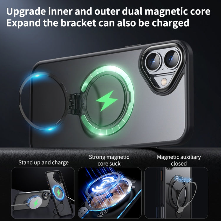 For iPhone 16 Double Ring MagSafe Magnetic Holder Phone Case(Transparent) - iPhone 16 Cases by buy2fix | Online Shopping UK | buy2fix