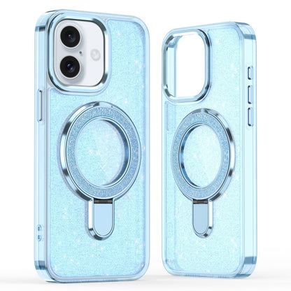 For iPhone 16 Plus Glitter Ring Holder MagSafe Phone Case(Blue) - iPhone 16 Plus Cases by buy2fix | Online Shopping UK | buy2fix