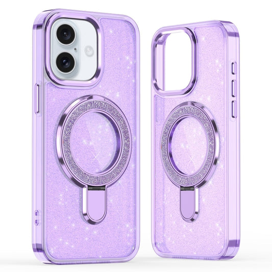 For iPhone 16 Plus Glitter Ring Holder MagSafe Phone Case(Purple) - iPhone 16 Plus Cases by buy2fix | Online Shopping UK | buy2fix