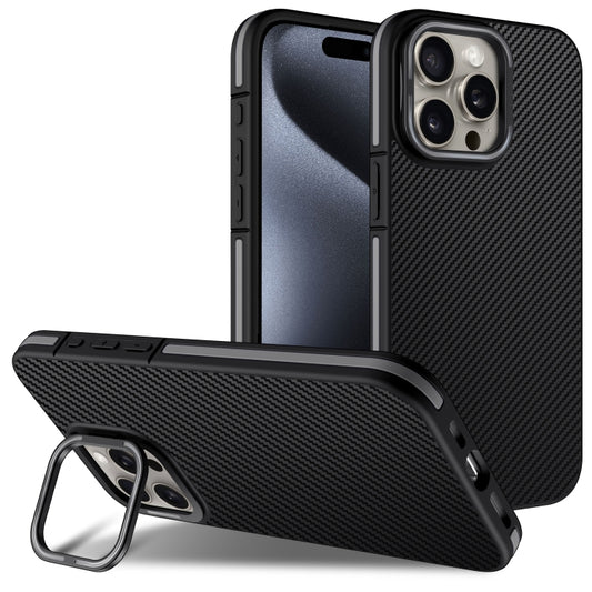 For iPhone 16 Pro Max Carbon Fiber Texture Lens Holder TPU Phone Case(Grey) - iPhone 16 Pro Max Cases by buy2fix | Online Shopping UK | buy2fix