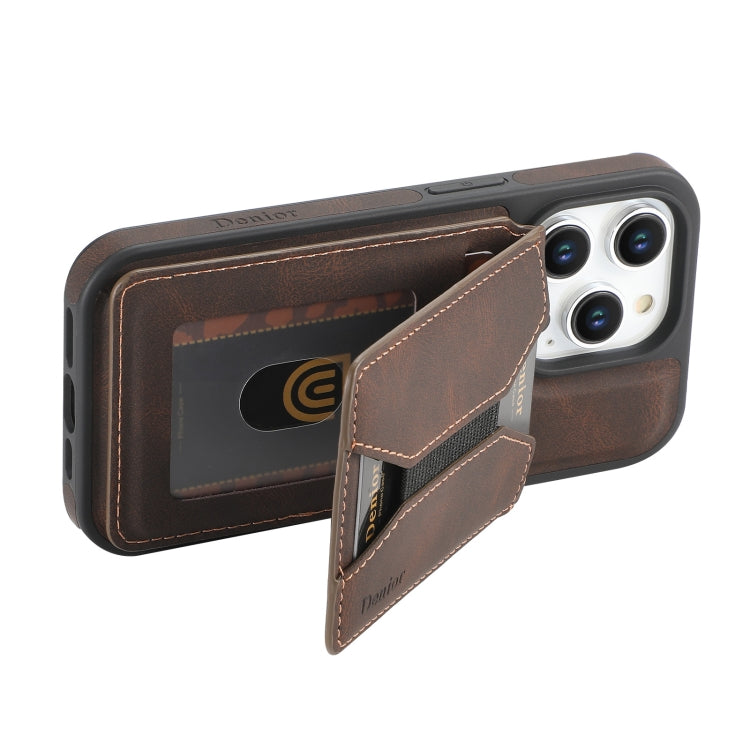 For iPhone 14 Pro Max Denior D17 Skin Feel MagSafe Detachable Card Slot Phone Case(Brown) - iPhone 14 Pro Max Cases by Denior | Online Shopping UK | buy2fix