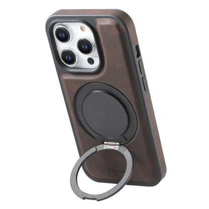 For iPhone 14 Pro Max Denior A14 Skin Feel Rotating Holder MagSafe Phone Case(Brown) - iPhone 14 Pro Max Cases by Denior | Online Shopping UK | buy2fix