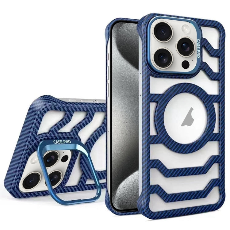 For iPhone 15 Pro Max Borderless Carbon Fiber Lens Protection Bracket MagSafe Phone Case(Blue) - iPhone 15 Pro Max Cases by buy2fix | Online Shopping UK | buy2fix