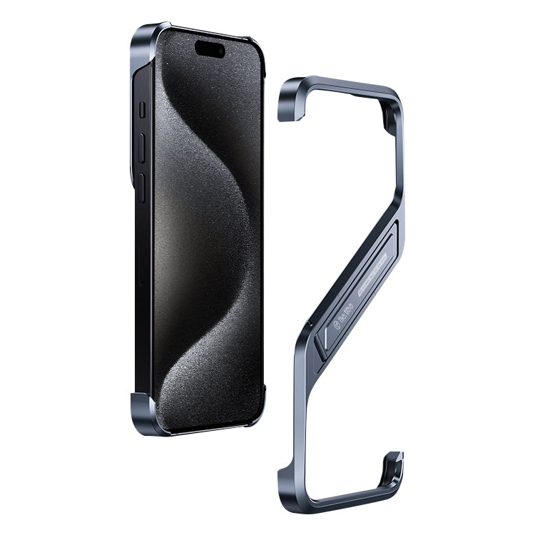 For iPhone 15 Pro S-shaped Stand Frameless Metal Phone Case(Grey) - iPhone 15 Pro Cases by buy2fix | Online Shopping UK | buy2fix