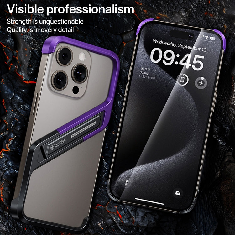 For iPhone 15 S-shaped Stand Frameless Metal Phone Case(Black Purple) - iPhone 15 Cases by buy2fix | Online Shopping UK | buy2fix